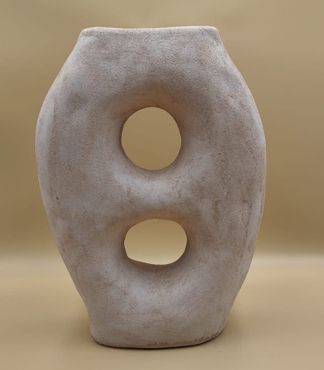 WAZON CERAMICZNY ABSTRAKCYJNY BEŻOWY mały