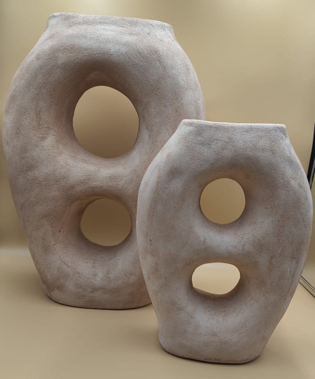 WAZON CERAMICZNY ABSTRAKCYJNY BEŻOWY DUŻY