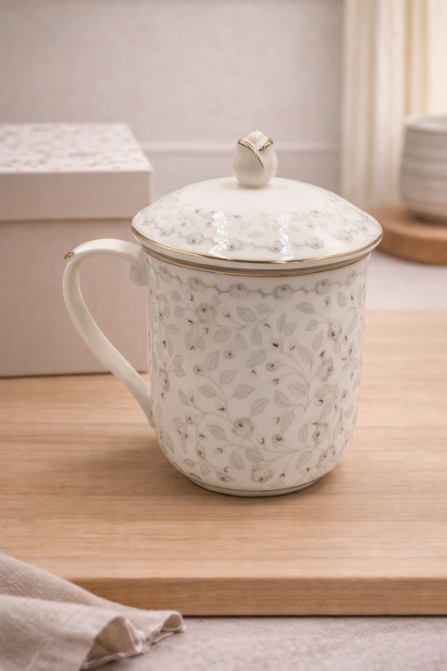 Porcelanowy Kubek z zaparzaczem i pokrywką 400ml